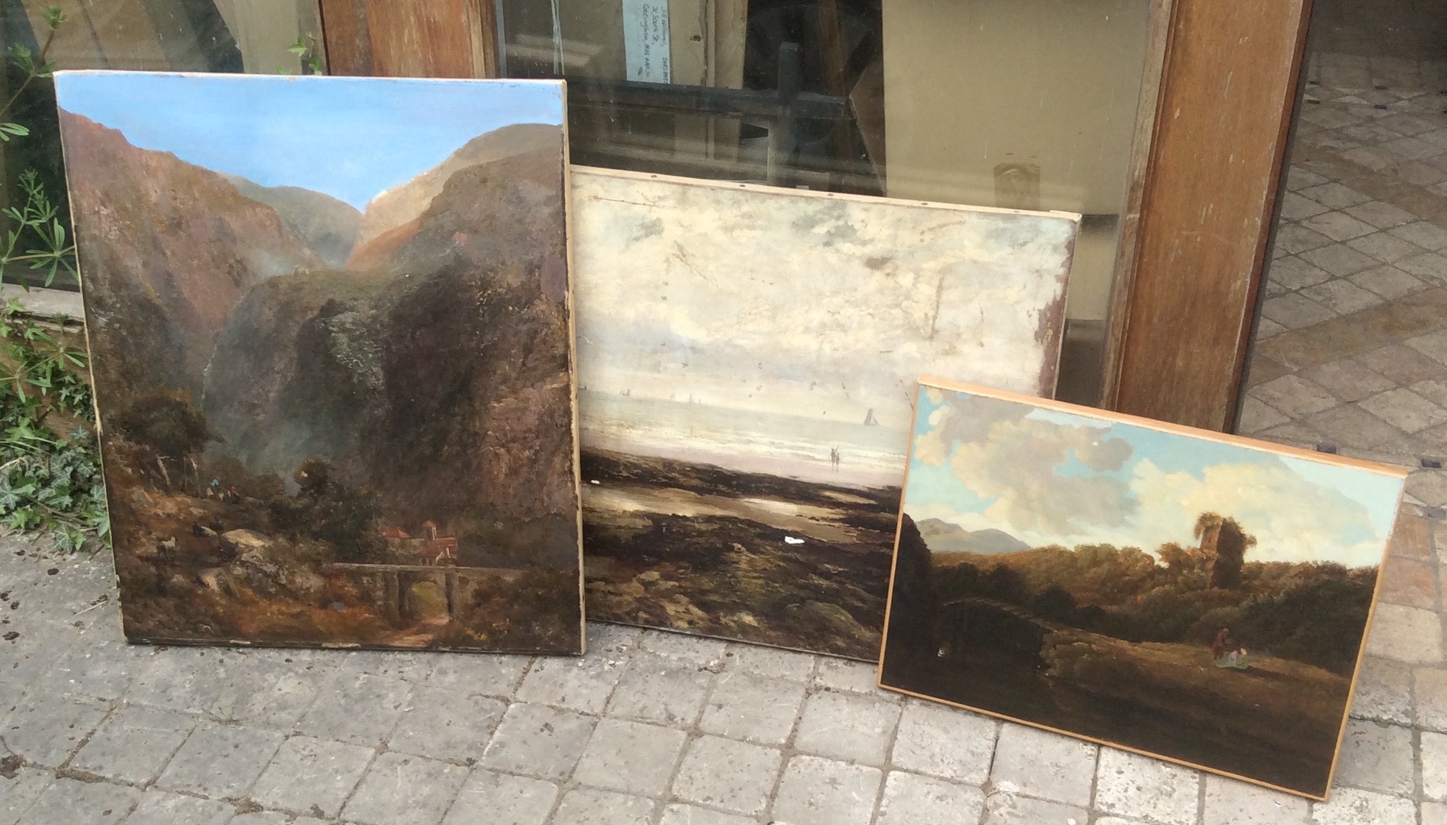 Three oil on canvas landscapes, all unframed.