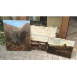 Three oil on canvas landscapes, all unframed.