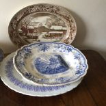 Three large meat plates 2 with tree and well indentations a/f