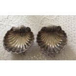 Pair of shell shaped silver salts Birmingham 1900