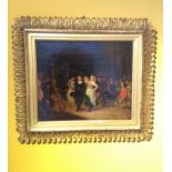 Good quality oil on canvas Continental scene with musician and dancers indistinctly signed lower