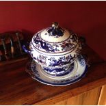 Large pottery tureen, cover and stand W&B