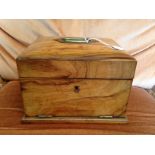 Fine quality Victorian olive wood jewellery/toilet box with three perfume bottles and key