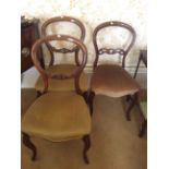 Three Victorian cabriole legged salon chairs