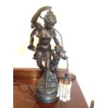 French spelter lamp" L'Essor signed Ferville Suan
