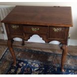 Fine quality 18th c walnut and cross banded low boy with three drawers on cabriole legs with