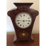 Art Nouveau inlaid mahogany mantle clock