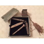 Miscellaneous lot to include silver penknife, Sampson Mordan & Co. pencil, travel clock,silver cigar