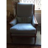 Good quality reproduction mahogany well upholstered easy chair