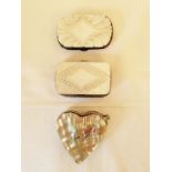 Three miniature mother of pearl purses in good condition