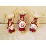 Garniture  3 English porc. Vases 1a/f