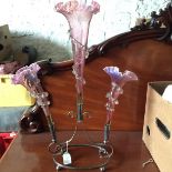 A 19th c silver plated and cranberry glass epergne