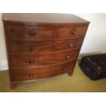 Good 19th mahogany bow front chest with 2 over 3 drawers on splay bracket feet