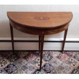 Edwardian mahogany and inlay demi-lune card table with unusual pull out mechanism