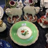 Pair 19th c Staffordshire sheep figures and a Minton plate