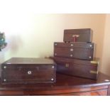 Brass bound 19th c mahogany writing box and 3 others