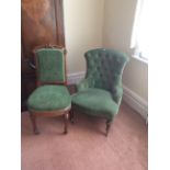 Small Victorian nursing chair and a walnut side chair