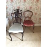 Victorian buttoned walnut bedroom chair and 2 Edwardian chairs