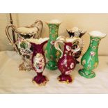 Six mid 19th c flower decorated porc. Vases