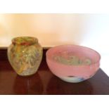 Monart glass vase and bowl