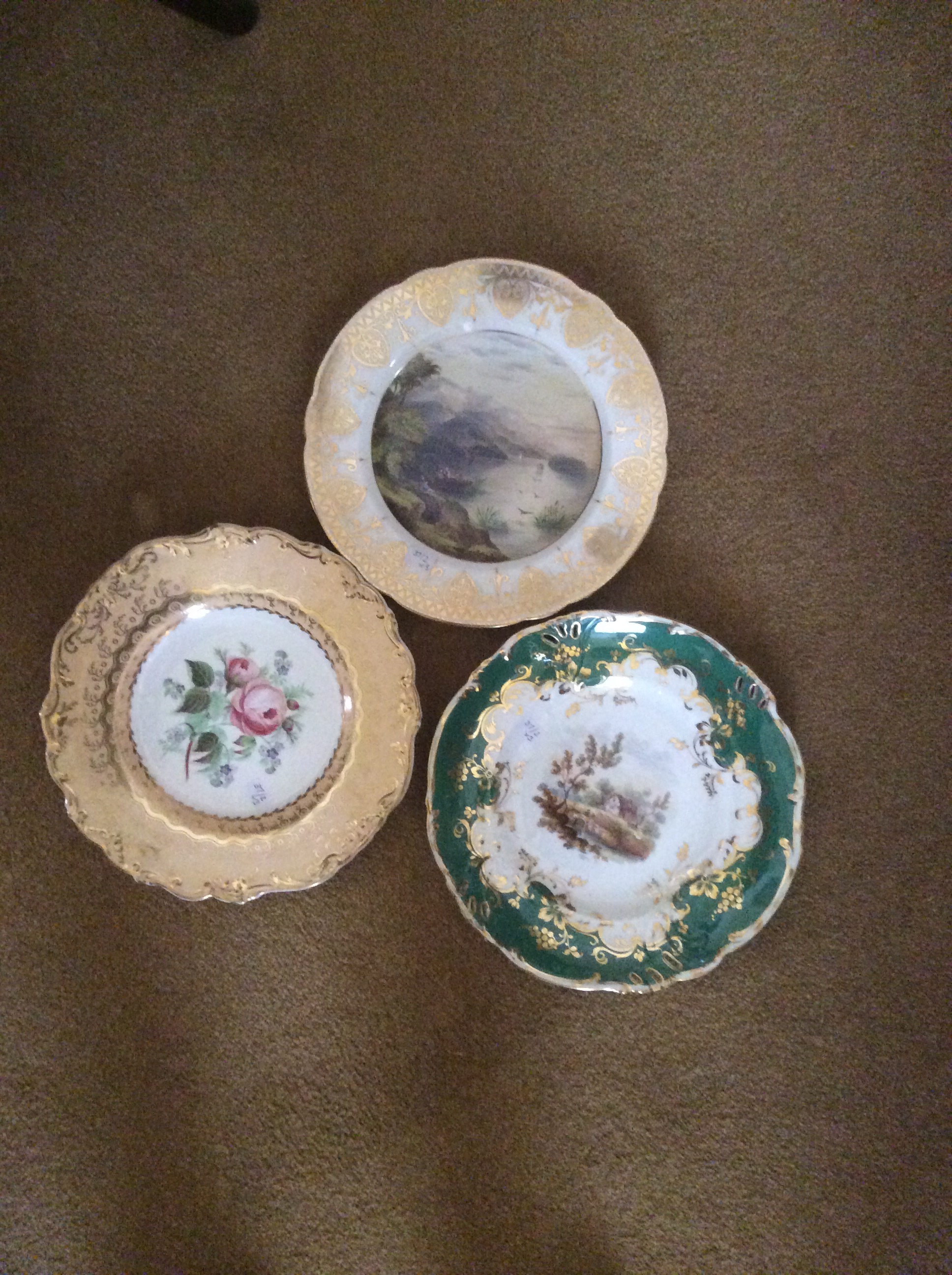 Three 19th c English hand painted plates