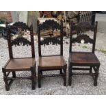 Harlequin set of nine Yorkshire carved oak chairs of various vintages