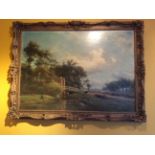 JAN FREDERIK van DEVENTER 1822-1886 Large oil on canvas landscape in swept frame signed