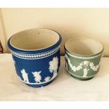 One green jasper ware bowl and one blue a/f