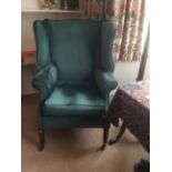 Good quality 19th c wing armchair with mahogany feet