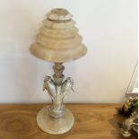 Art Deco alabaster lamp with carved birds to the base