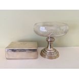 Glass bowl with silver base and cigarette box