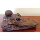 Vintage inkwell a stuffed Caiman head