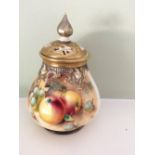 Royal Worcester fruit pattern pot pourri signed  Roberts