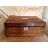 A 19th c rosewood writing box with two inkwells