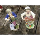 Pair 19th c Meissen figures (repair to coat 1 hand a/f)