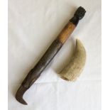 A 19th c whaling spike with carved hand finial together with a whales tooth