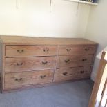 A good 19thc pitch pine bank of six drawers