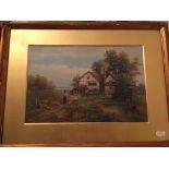 A 19th c oil A cottage scene