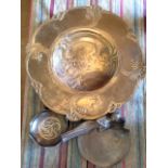 Three pieces Art Nouveau metalware inc. a dish and pewter bob bon dish a/f