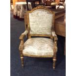 Pair good quality carved gilt wood armchairs