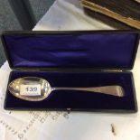 Silver table spoon commemorating the Selby Fire in presentation case