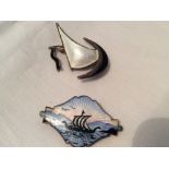 Two Norwegian Sterling silver and enamel brooches