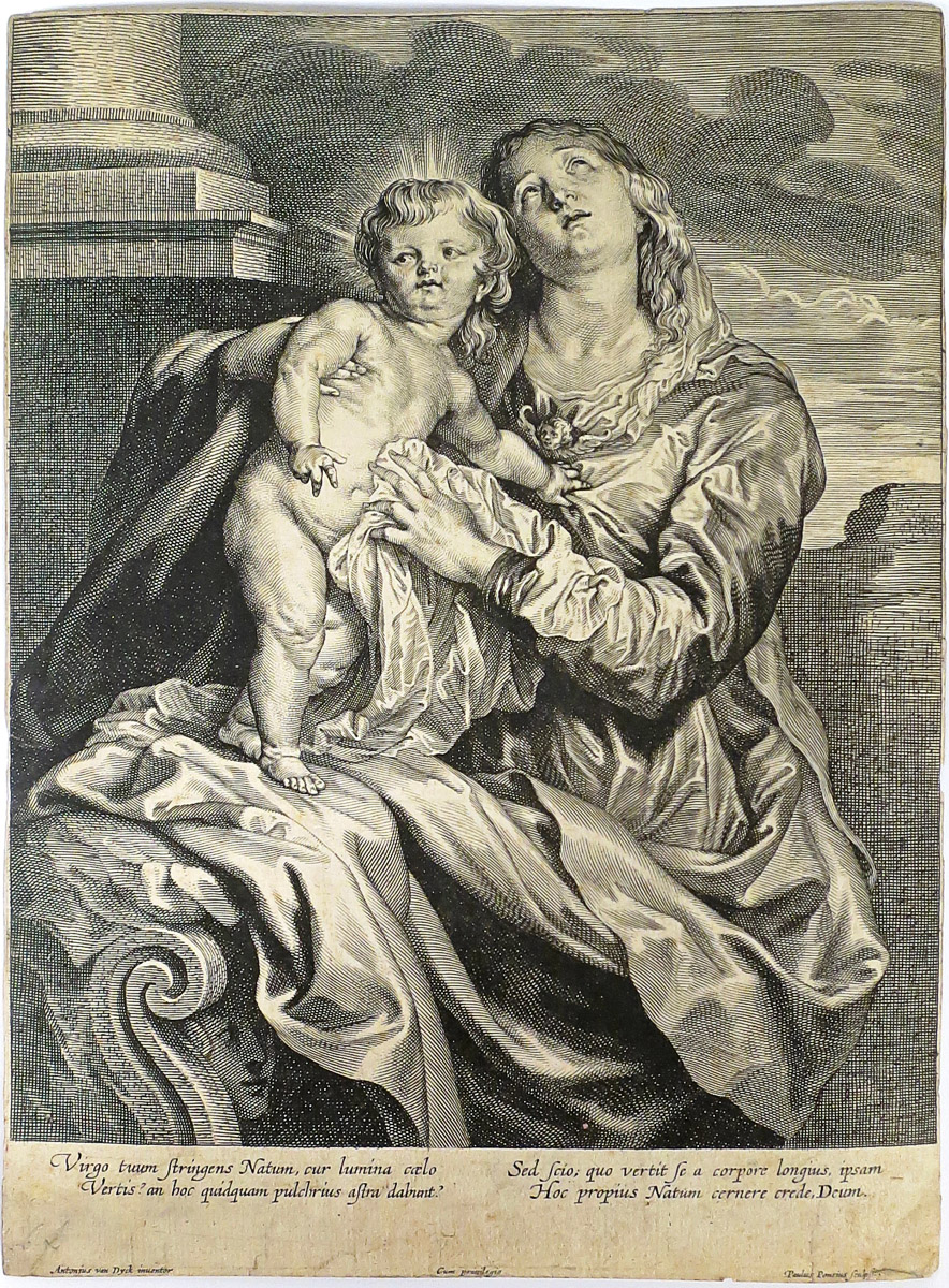 (École flamande) - PONTIUS, Paulus (1603-1658).- Vierge à l'Enfant [d'après Anthony van Dyck (1599-