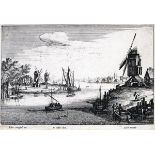 (École allemande) - HOLLAR, Wenceslaus (1607-1677).- Paysage aquatique aux 3 moulins [d'après Jan