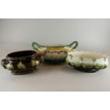 Three various Majolica oval vases, largest 40cm