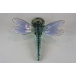 A continental majolica dragonfly wall pocket, repaired, 21cm