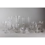 A collection of drinking glasses and bowls to include five grapevine decorated ale glasses and