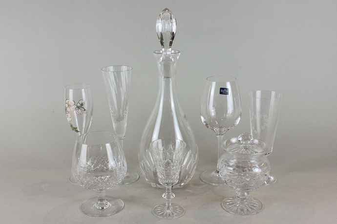 Thomas Webb cut glass drinking glasses including a set of six brandy glasses, Rosenthal wine
