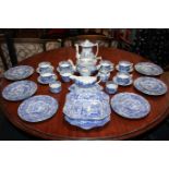 A Spode blue and white Italian pattern tea and dinner service for six settings, to include dinner,