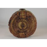 A Studio Pottery 'pilgrim's' flask with incised decoration, 26cm high